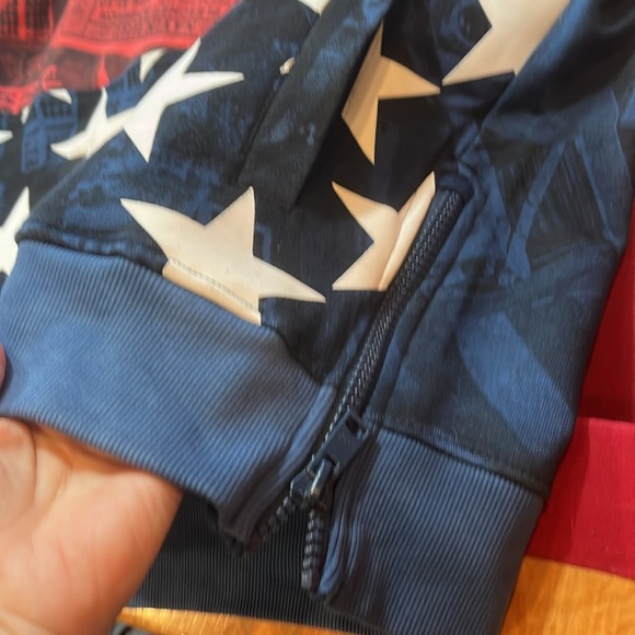 USA flag HOODIE new Denim Distillery American Short Sleeves Red White Blue MENS - Picture 4 of 15